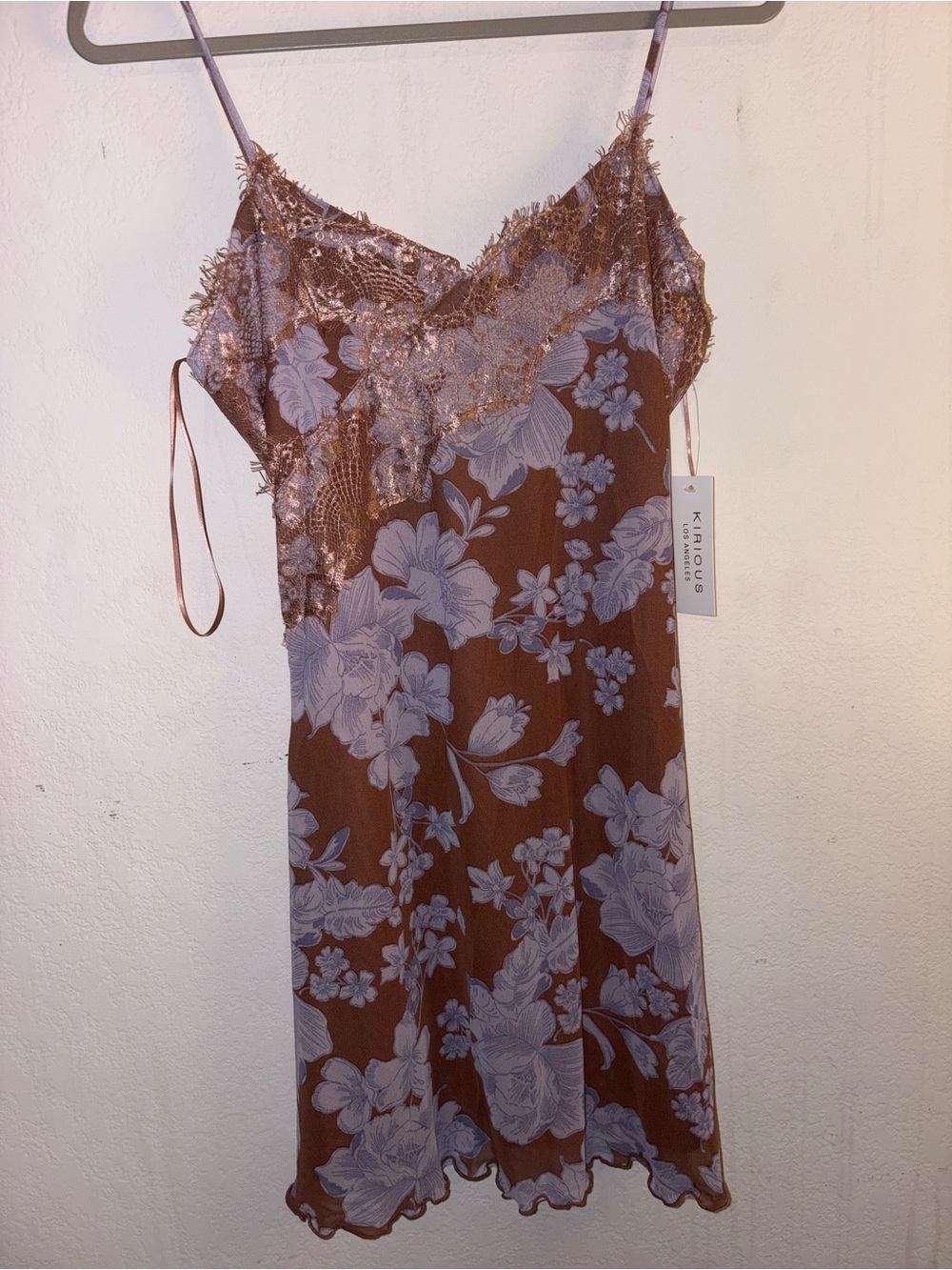 Kirrhos Floral Lace-Trim Slip Dress in Rust and Lavender